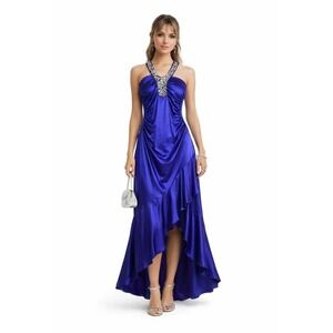 Y2K Purple Rhinestone Mermaid‎ Prom Dress Womens Size Medium Formal Glam Satin